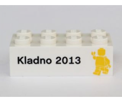 Brick 2 x 4 with 'Kladno 2013' and Yellow Minifigure Front, LEGO Logo and 'Den otevrenych dverí' Back Pattern (Kladno Open Day Promo)