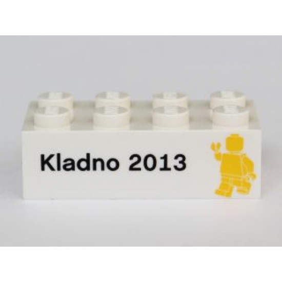 Brick 2 x 4 with 'Kladno 2013' and Yellow Minifigure Front, LEGO Logo and 'Den otevrenych dverí' Back Pattern (Kladno Open Day Promo)