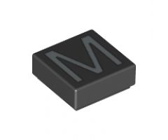Tile 1 x 1 with Silver Capital Letter M Pattern