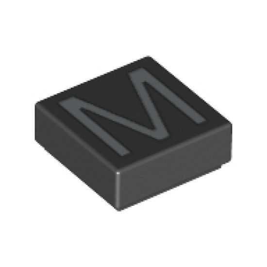Tile 1 x 1 with Silver Capital Letter M Pattern