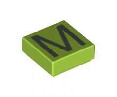 Tile 1 x 1 with Silver Capital Letter M Pattern