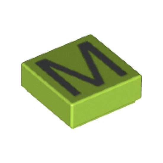 Tile 1 x 1 with Silver Capital Letter M Pattern