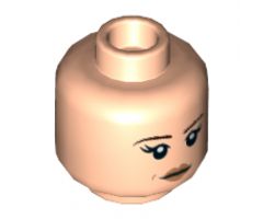 Minifigure, Head Dual Sided Female, Peach Lips, Brown Eyebrows, Beauty Mark, Neutral / Angry Pattern - Hollow Stud