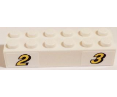 Brick 2 x 6 with Yellow Number 2 and 3 with Black Outline Pattern (Stickers) - Set 60084