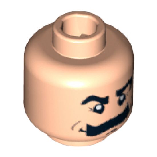 Minifigure, Head Moustache Bushy, Black Eyebrows, White Pupils Pattern - Blocked Open Stud