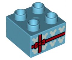 Duplo, Brick 2 x 2 with Present / Gift, Red Bow and Mice Heads Pattern