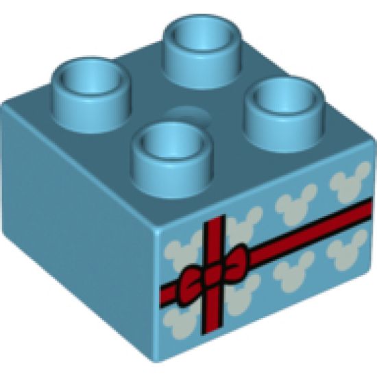 Duplo, Brick 2 x 2 with Present / Gift, Red Bow and Mice Heads Pattern