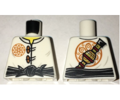 Torso Ninjago Dark Orange Flower Medallion and Toggle Buttons, Black Sash, Pipe on Back Pattern