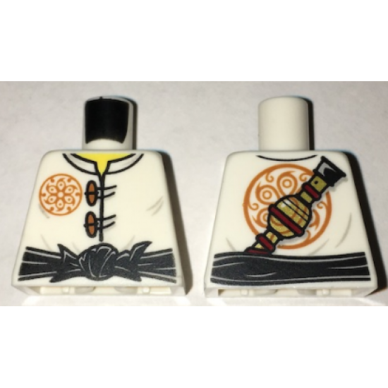 Torso Ninjago Dark Orange Flower Medallion and Toggle Buttons, Black Sash, Pipe on Back Pattern