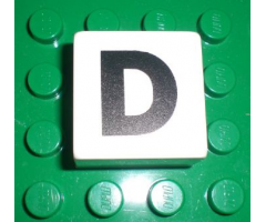 Duplo, Tile 2 x 2 x 1 with Black Capital Letter D Pattern