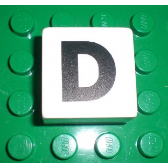 Duplo, Tile 2 x 2 x 1 with Black Capital Letter D Pattern
