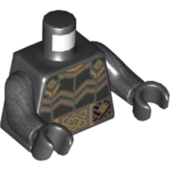 Torso LotR Armor with Dark Brown Woven Belt and Gold Buckles Pattern / Pearl Dark Gray Arms / Black Hands