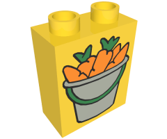 Duplo, Brick 1 x 2 x 2 with Bucket of Carrots Pattern