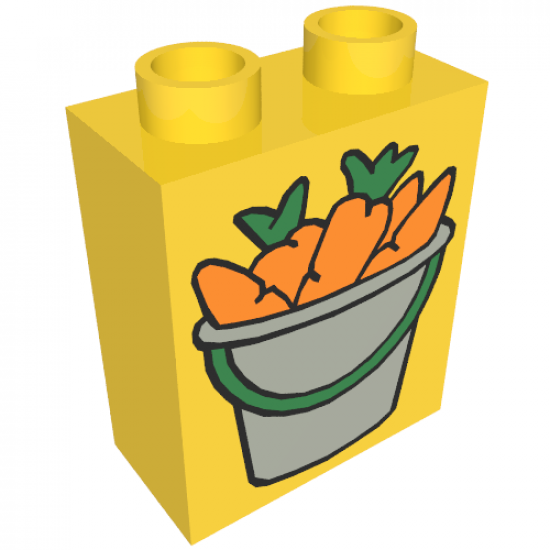 Duplo, Brick 1 x 2 x 2 with Bucket of Carrots Pattern