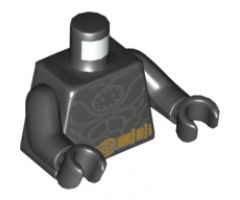 Torso Armor, Dark Bluish Gray Muscle Contours and Gold Utility Belt Pattern / Black Arms / Black Hands