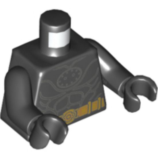 Torso Armor, Dark Bluish Gray Muscle Contours and Gold Utility Belt Pattern / Black Arms / Black Hands