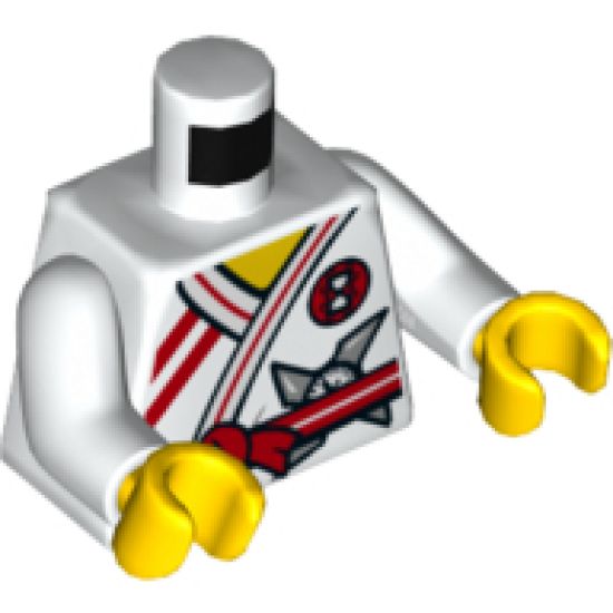 Torso Ninjago Robe with Red Sash and Trim and Silver Shuriken Pattern / White Arms / Yellow Hands