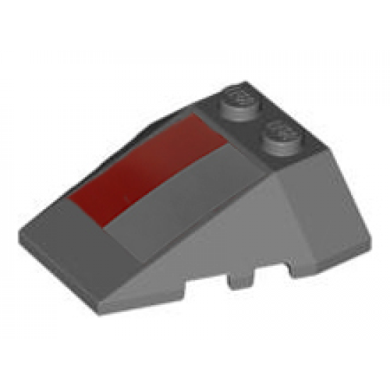 Wedge 4 x 4 Triple with Stud Notches with Dark Bluish Gray and Dark Red Stripe Pattern (Sticker) - Set 10195