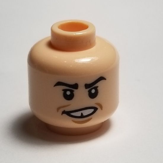 Minifigure, Head Male Black Eyebrows and Grin Missing Tooth Pattern (HP Marcus Flint) - Hollow Stud