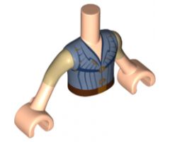 Mini Doll, Torso Friends Boy Sand Blue Vest with Gold Fasteners and Belt Buckle, Light Nougat Arms with Hands with Tan Short Sleeves Pattern