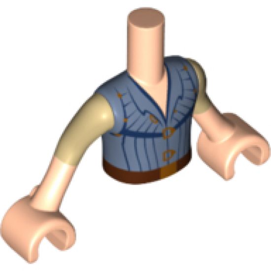 Mini Doll, Torso Friends Boy Sand Blue Vest with Gold Fasteners and Belt Buckle, Light Nougat Arms with Hands with Tan Short Sleeves Pattern