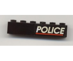 Brick 1 x 6 with White 'POLICE' and Red Line on Black Background Pattern Right Side (Sticker) - Set 6598