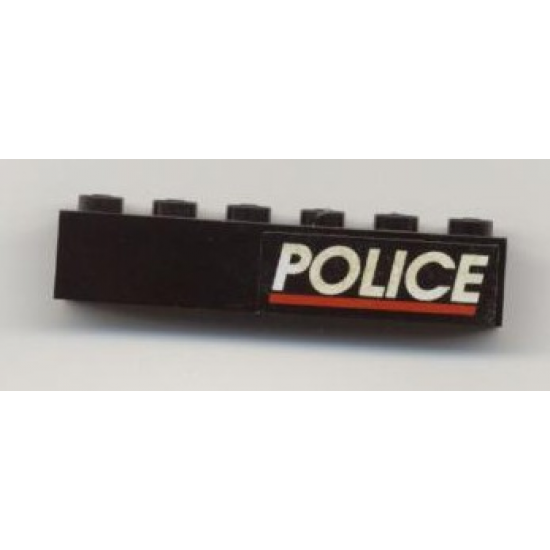 Brick 1 x 6 with White 'POLICE' and Red Line on Black Background Pattern Right Side (Sticker) - Set 6598