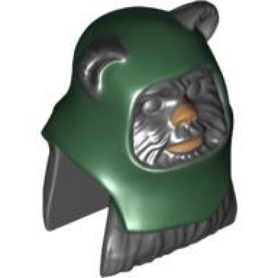 Minifigure, Head, Modified SW Ewok with Dark Green Hood Pattern
