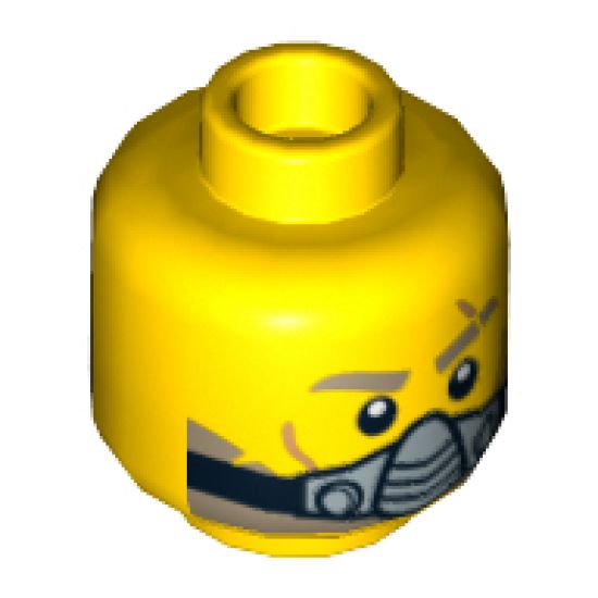 Minifigure, Head Dual Sided Light Brown Eyebrows and Beard, Scar, Open Mouth with Teeth / Breathing Apparatus Pattern - Hollow Stud