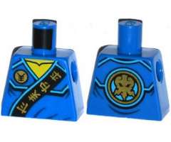 Torso Ninjago Robe with Gold Asian Characters on Black Sash and Jay Power Emblem Pattern