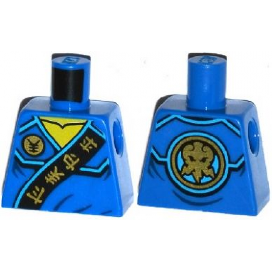 Torso Ninjago Robe with Gold Asian Characters on Black Sash and Jay Power Emblem Pattern