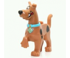 Dog, Great Dane Scooby-Doo Walking with Medium Azure Collar, Smile on Both Sides and Tongue Pattern
