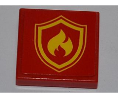 Tile 2 x 2 with Yellow and Red Fire Logo Badge Pattern (Sticker) - Set 4209