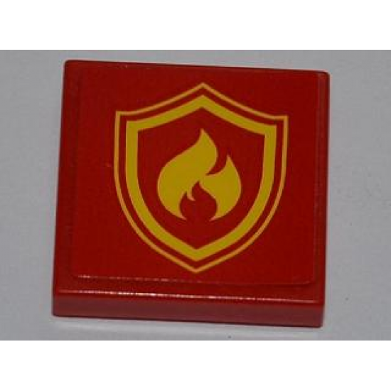 Tile 2 x 2 with Yellow and Red Fire Logo Badge Pattern (Sticker) - Set 4209