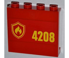 Panel 1 x 4 x 3 with Side Supports - Hollow Studs with Yellow and Red Fire Logo Badge and '4208' on Right Pattern (Sticker) - Set 4208