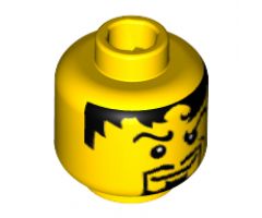 Minifigure, Head Male Pupils, Black Hair, Curly Eyebrows, Goatee Pattern - Blocked Open Stud