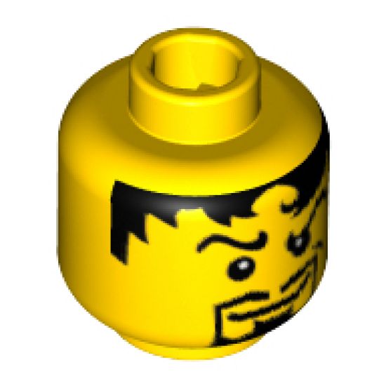 Minifigure, Head Male Pupils, Black Hair, Curly Eyebrows, Goatee Pattern - Blocked Open Stud