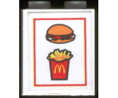 Brick 1 x 2 x 2 with Inside Axle Holder with McDonald's Fries & Hamburger Pattern (Sticker) - Set 3438
