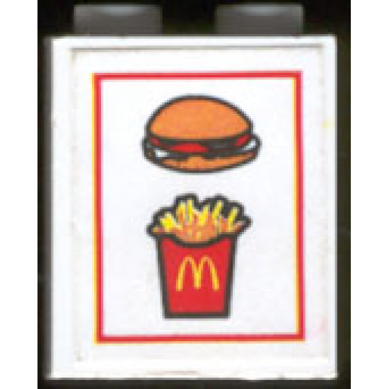 Brick 1 x 2 x 2 with Inside Axle Holder with McDonald's Fries & Hamburger Pattern (Sticker) - Set 3438