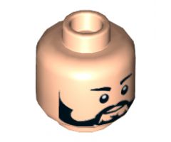 Minifigure, Head Beard Black Full, Black Eyebrows, White Pupils Pattern - Hollow Stud