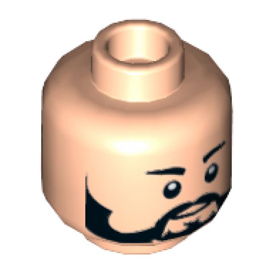 Minifigure, Head Beard Black Full, Black Eyebrows, White Pupils Pattern - Hollow Stud