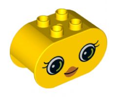 Duplo, Brick 2 x 4 x 2 Rounded Ends with Small Beak and Eyes with Eyelashes Pattern (10817)