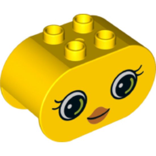 Duplo, Brick 2 x 4 x 2 Rounded Ends with Small Beak and Eyes with Eyelashes Pattern (10817)