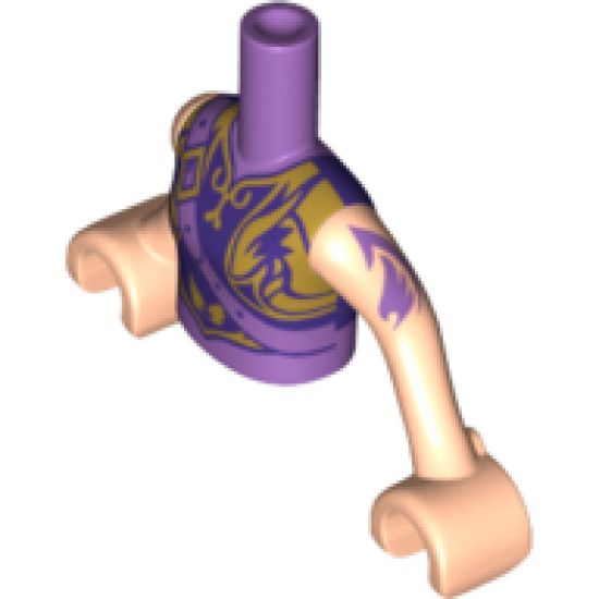 Mini Doll, Torso Friends Girl Armored Top with Dark Purple and Gold Trim, Air Icon Pattern, Light Nougat Arms with Hands with Purple Tattoo