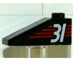 Slope 33 3 x 1 with White Number 31 on Red Stripes Pattern Model Left (Sticker) - Set 6639