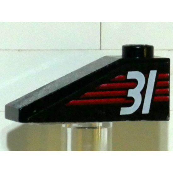 Slope 33 3 x 1 with White Number 31 on Red Stripes Pattern Model Left (Sticker) - Set 6639
