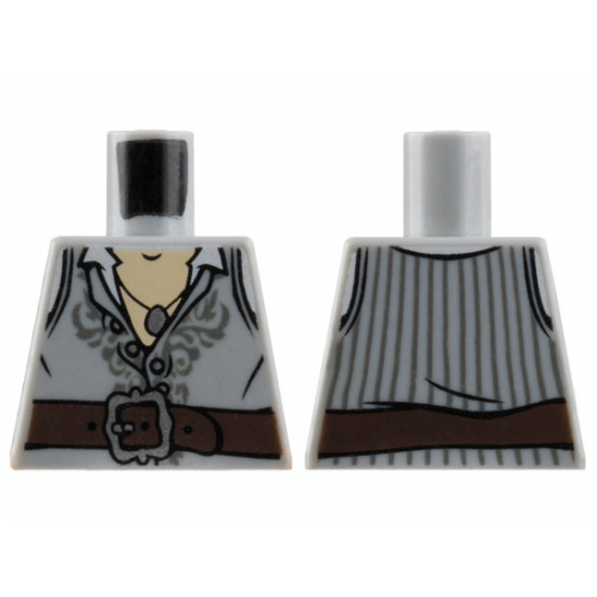 Torso PotC Open Vest with Dark Bluish Gray Embroidery and Dark Brown Belt Pattern