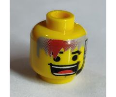 Minifigure, Head Male Huge Grin, Headset, Eyebrows Pattern (Flex) with Hair - Blocked Open Stud