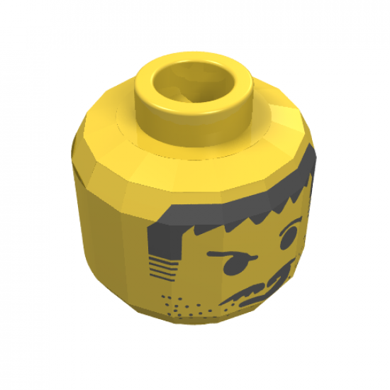 Minifigure, Head Moustache Scruffy Raised Eyebrows, Smirk Pattern - Blocked Open Stud