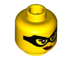 Minifigure, Head Female Black Eye Mask, Beauty Mark, Red Lips with Smirk Pattern - Hollow Stud